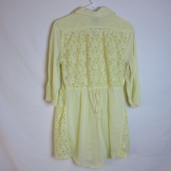 Free People Yellow Lace Tunic Button Front Sheer Blouse Women's 10 - Picture 9 of 10
